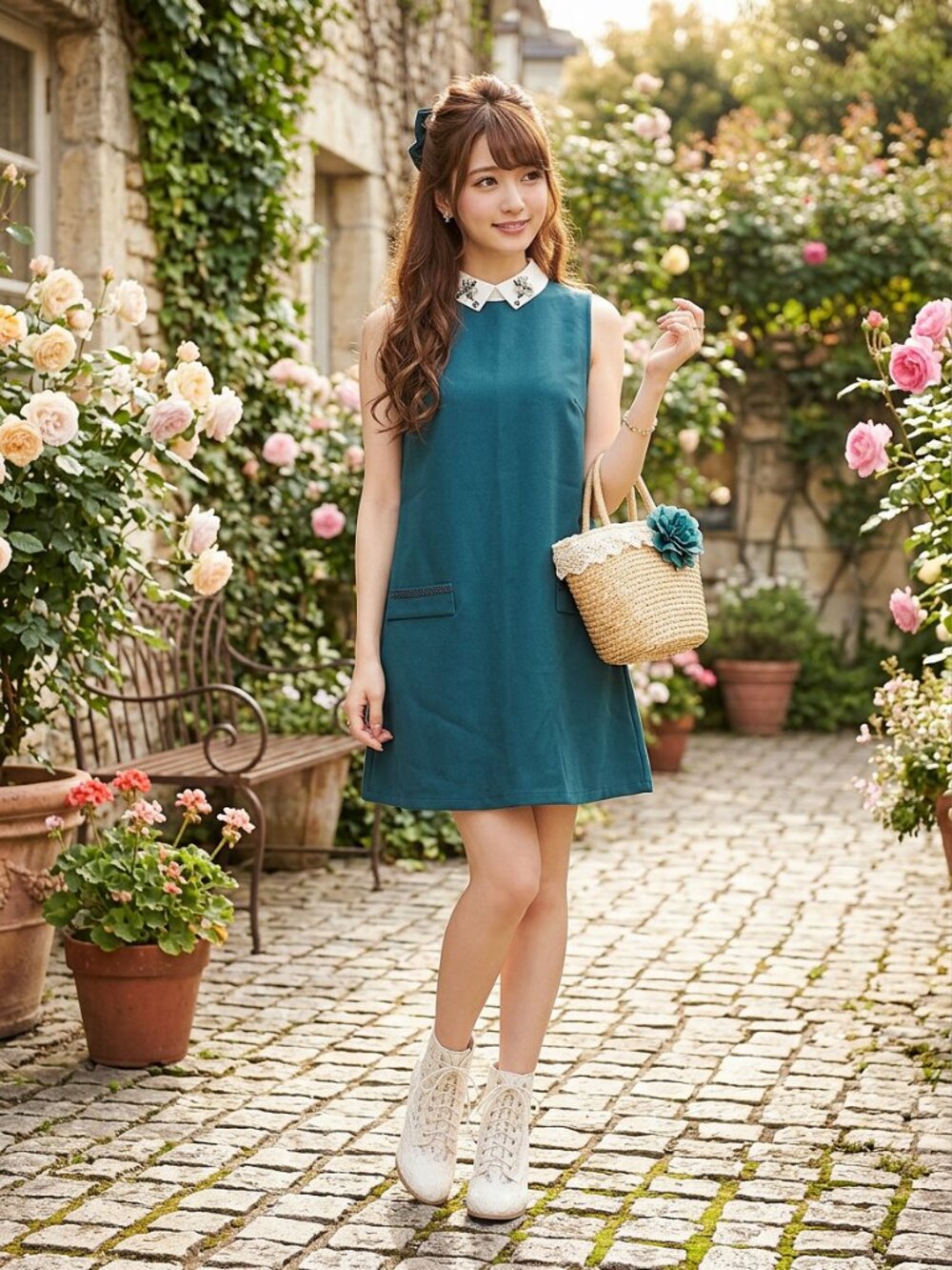 AXES FEMME himekaji hime gyaru teal bijoux collar dress